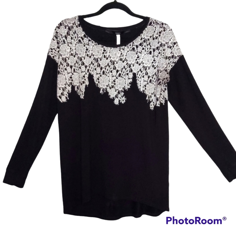 Kensie Long Sleeve Faux Lace Top size S